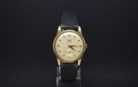 Gentlemen's 18ct Longines Automatic, gilt circular dial with dagger and Arabic hour markers,