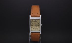 Vintage Cyma wrist watch, rectangular Art Deco style dial, subsidiary seconds dial, 25mm stainless