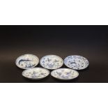A Set Of Three Early 18Th Century Ca Mau Cargo Blue And White Saucers.And Another Two Saucers,
