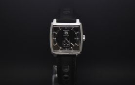 Gentlemen's Tag Heuer, Monaco Automatic, black dial, black strap, with a sapphire crystal glass