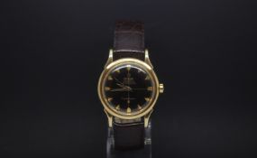 Vintage 14ct Omega Constellation automatic chronometer, black quartered dial with gold hour