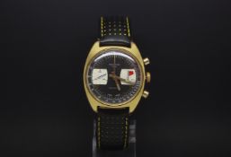 Gentlemen's vintage Croton computer chronograph, circular black dial with two cushion shaped