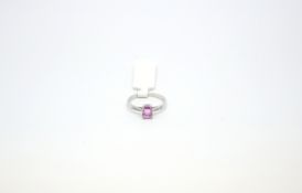 Pink sapphire and diamond ring, rectangular cut pink sapphire 6.1x4.8mm double claw set, mounted