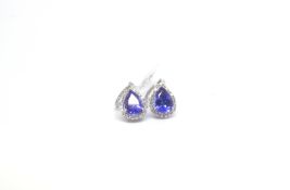 Tanzanite and diamond drop earrings, pear cut tanzanite 11.2x8.2mm weighing an estimated 3.00ct