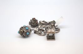Antique continental silver charm bracelet, detailed marine link bracelet set with ball and wire work