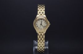 Ladies 18ct Cartier Cougar, circular dial with Roman numerals, circular case with fitted brick