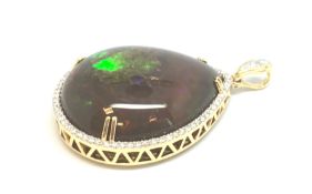 Large Opal pendant, large pear cabochon opal approximately 38x32mm, weighing an estimated 97.70ct,