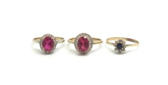 Three 9 ct gold gem set rings. 5.8g All with marks for 9ct.