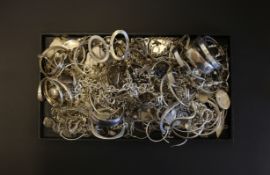 A selection of mostly silver bracelets and Bangles, Gross Weight 3322.g