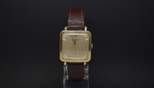 Vintage Le Coultre bumper automatic, square dial with gold hands and baton hour markers, subsidy