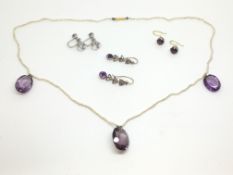 A collection of jewellery including an antique Amethyst and Pearl necklace and four pairs of