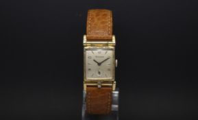 Unusual vintage Bulova photo watch, rectangular dial with Arabic and dagger hour markers, subsidiary