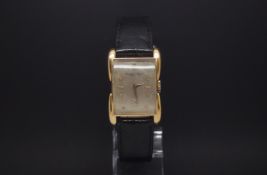 Vintage IWC International Watch Co, rectangular silvered dial, rose gold baton and dot hour markers,