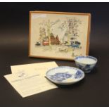 A Nanking cargo blue and white porcelain tea bowl and saucer, Circa 18th century , painted with