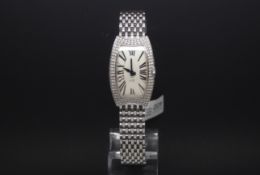 Ladies diamond set Bedat & Co, abstract rectangular dial with curved glass, black Roman numerals,