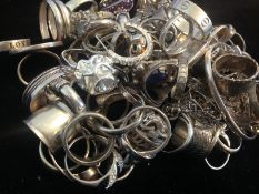 a selection of silver rings, fancy gem setting and plan designs, marked and tested as silver
