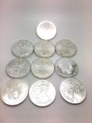 a selection of 10 fine silver american liberty coins approx gross weight 314gr tested as silver