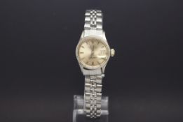 Ladies Rolex oyster precision Datejust, silvered dial, baton hour markers, fluted bezel, stainless