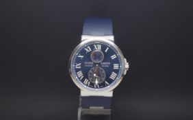 Gentleman's Ulysse Nardin LeLocle automatic, blue dial with Roman numerals, date aperture and