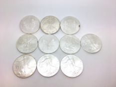 a selection of 10 fine silver american liberty coins approx gross weight 314gr tested as silver