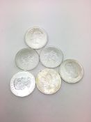 a selection of 6 fine silver canadian maple leaf coins, approx gross weight 190gr tested as silver
