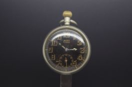Rolex military pocket watch, black dial with arabic numerals, subsidiary seconds dial, luminous
