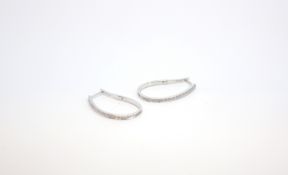 A Pair of diamond set hoops, brilliant cut diamonds bead set in white gold, 3cm drop hoops with