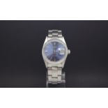 Gentleman's Rolex oyster perpetual Date, blue dial with baton hour markers, polish bezel, 36mm