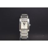 Gentlemen's Montblanc wrist watch, rectangular silvered dail, rectangular 28mm case, stainless