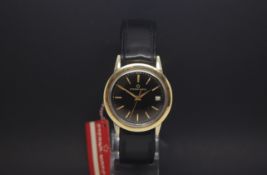 Vintage Eterna-Matic, black dial withhold hour markers and hands, 34mm steel and gold case, case