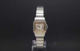 Ladies Cartier Santos automatic, white square dial, steel and gold case, stainless steel bracelet,