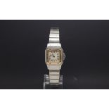 Ladies Cartier Santos automatic, white square dial, steel and gold case, stainless steel bracelet,