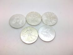 a selection of 5 fine silver american liberty coins approx gross weight 156gr tested as silver