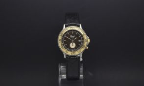 Ladies Chopard chronograph, black dial with date aperture, subsidiary seconds dial, gold plated