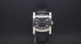 Bvlagari Assioma automatic, black dial with date aperture, stainless steel case, black leather