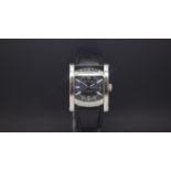 Bvlagari Assioma automatic, black dial with date aperture, stainless steel case, black leather