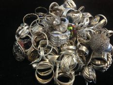 a selection of silver rings, fancy gem setting and plan designs, marked and tested as silver