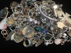 a selection of various stone set silver jewellery pendants, necklaces marked and tested as silver,