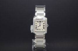 Cartier Tank Francaise Rectangular dial, diamond set case, 24mm stainless steel case and bracelet,