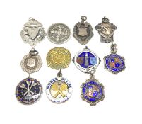 a lovely selection of Shield and Sporting Albert Fobs, marked and tested silver, approx gross weight