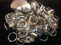 a selection of silver rings, fancy gem setting and plan designs, marked and tested as silver
