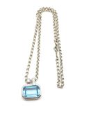 a silver (believed to be) Blue Topaz stone set pendant and chain, marked and tested silver, approx