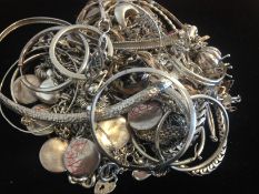 a selection of silver necklace, bracelets and other various jewellery items, marked and tested as