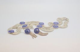 A matching silver and patterned enamel necklace and earring set, marked and tested as silver, approx