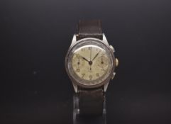 A Gentlemen's Stainless steel chronograph Circa 1940s. The watch has two register dial with a