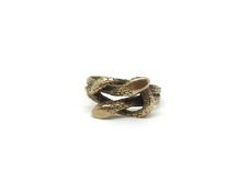 Snake ring, two entwined snakes, in yellow metal hallmarked 9ct, ring size O, approximately 3.7g,