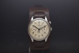 Rare Gentlemen's Military Lemania HS9 chronograph wrist watch, white dial with twin register