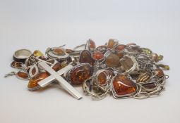 A selection silver jewellery items mostly amber set, marked and tested silver, gross weight 220gr