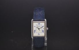 Must de Cartier, 925 Sterling silver cased strap watch with quartz movement and date