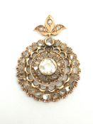 Antique diamond pendant, central rose cut diamond measuring 7mm in diameter, surrounded by a